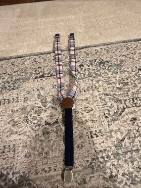 Janie and Jack Pink and Navy Plaid Kids Suspenders